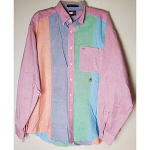 Vintage 90's‎ Y2K Tommy Hilfiger Pastel Color Block Long Sleeve Men's Large